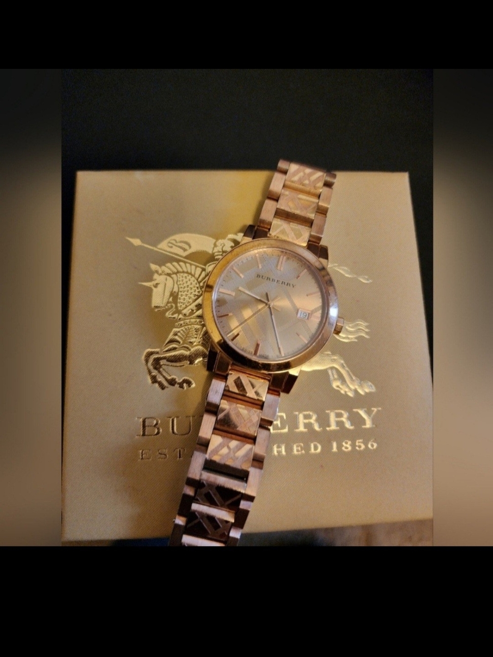 Burberry Rose Gold Plaid-Link Bracelet Watch